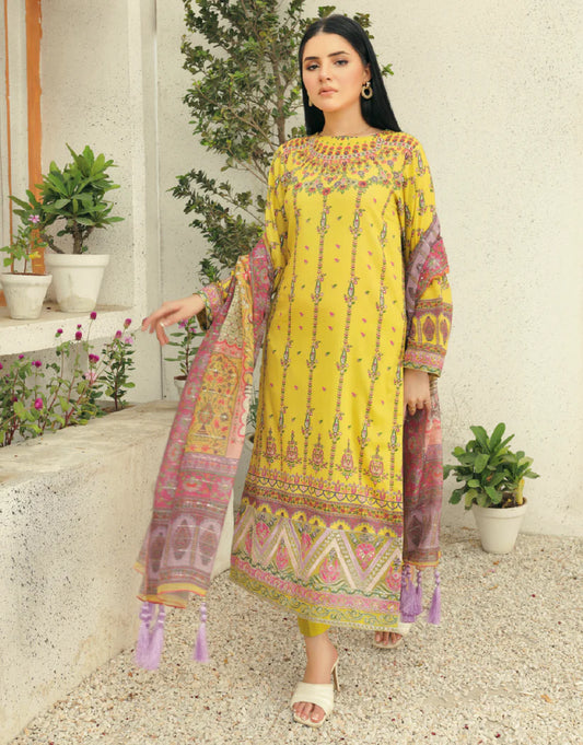 AY - 015 - 3 piece Unstitched Embroidered Lawn