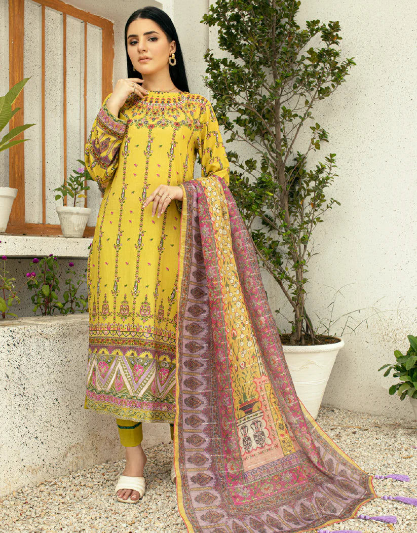 AY - 015 - 3 piece Unstitched Embroidered Lawn