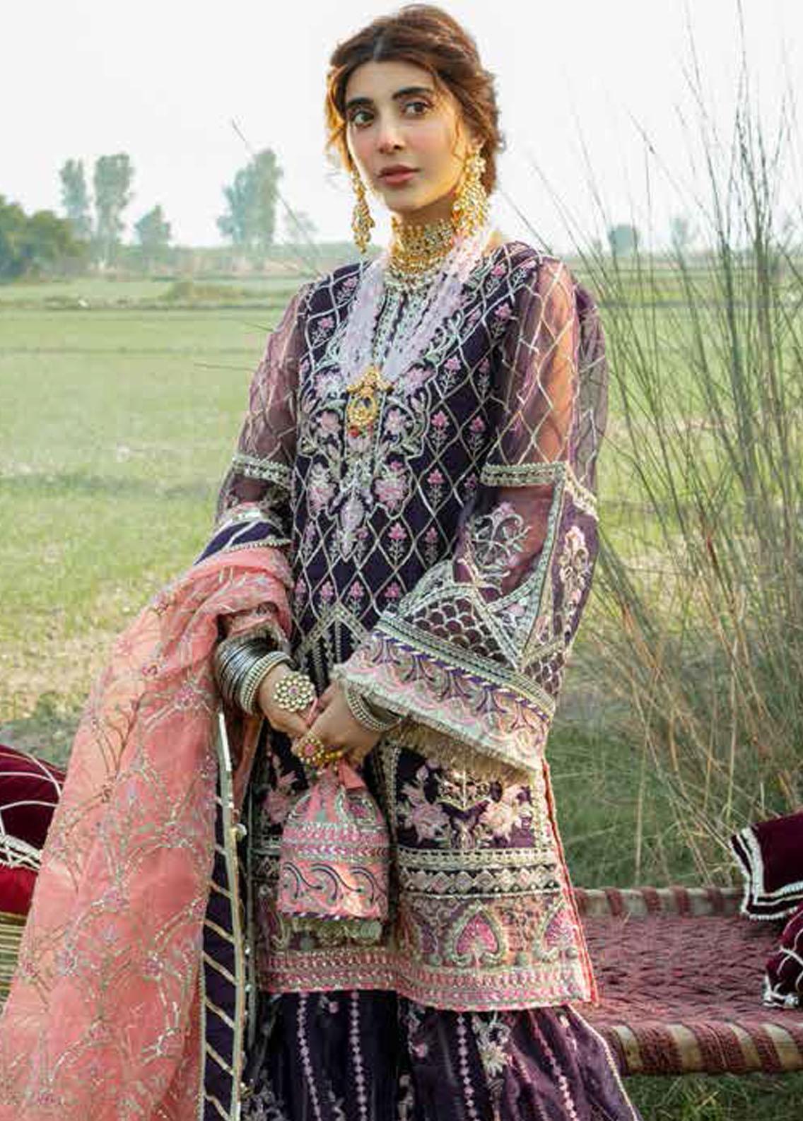 Alif by AJR Couture Embroidered Organza Suits Unstitched 3 Piece AJR22GK AGK-05 Rehbar - Wedding Collection