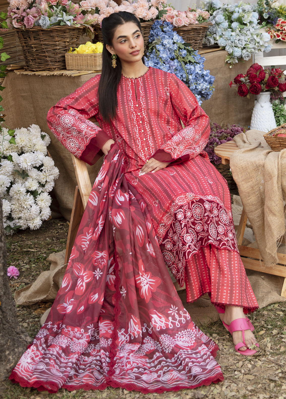 Ayzel By Afrozeh Embroidered Lawn Suits Unstitched 3 Piece AAF24SD AZL-V1-05 Cardinal - Summer Collection