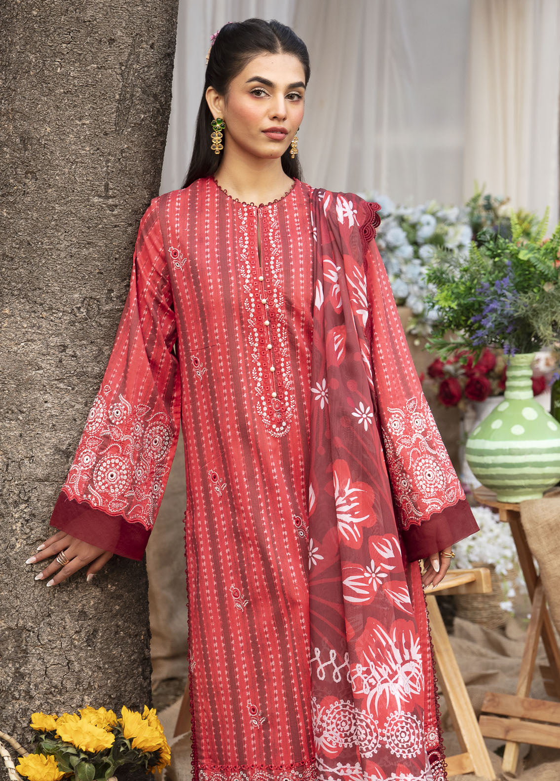 Ayzel By Afrozeh Embroidered Lawn Suits Unstitched 3 Piece AAF24SD AZL-V1-05 Cardinal - Summer Collection