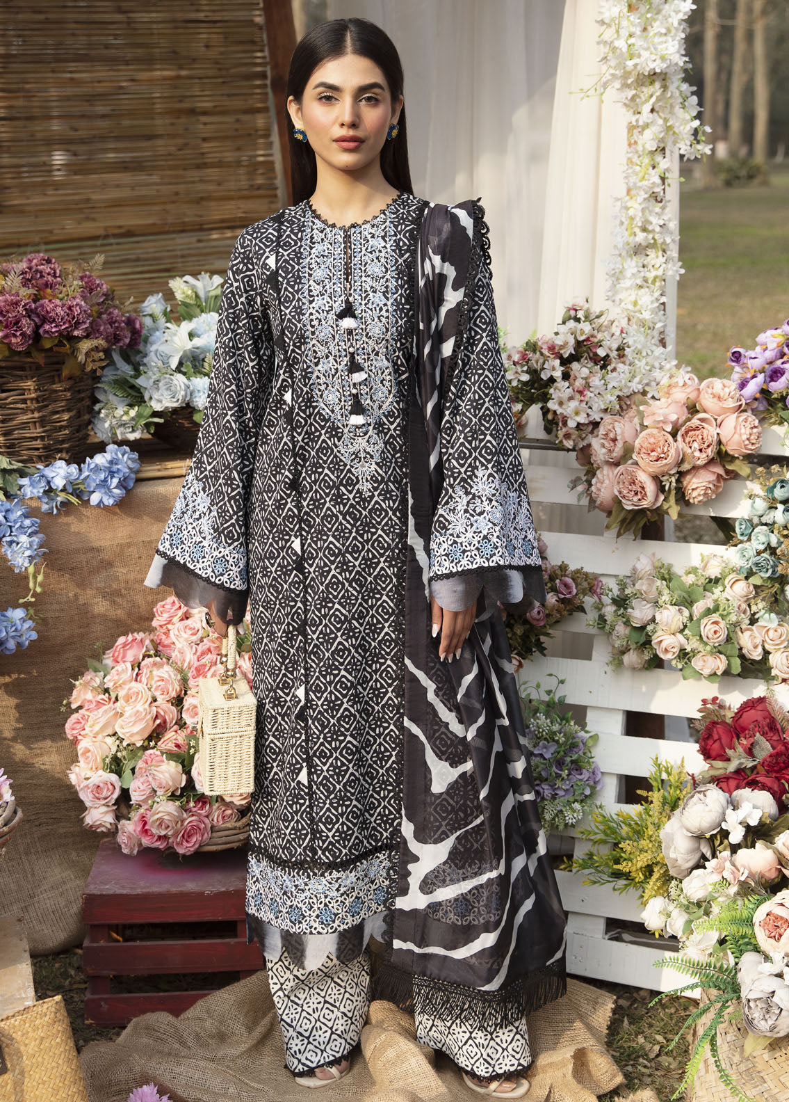 Ayzel By Afrozeh Embroidered Lawn Suits Unstitched 3 Piece AAF24SD AZL-V1-08 Batflower - Summer Collection