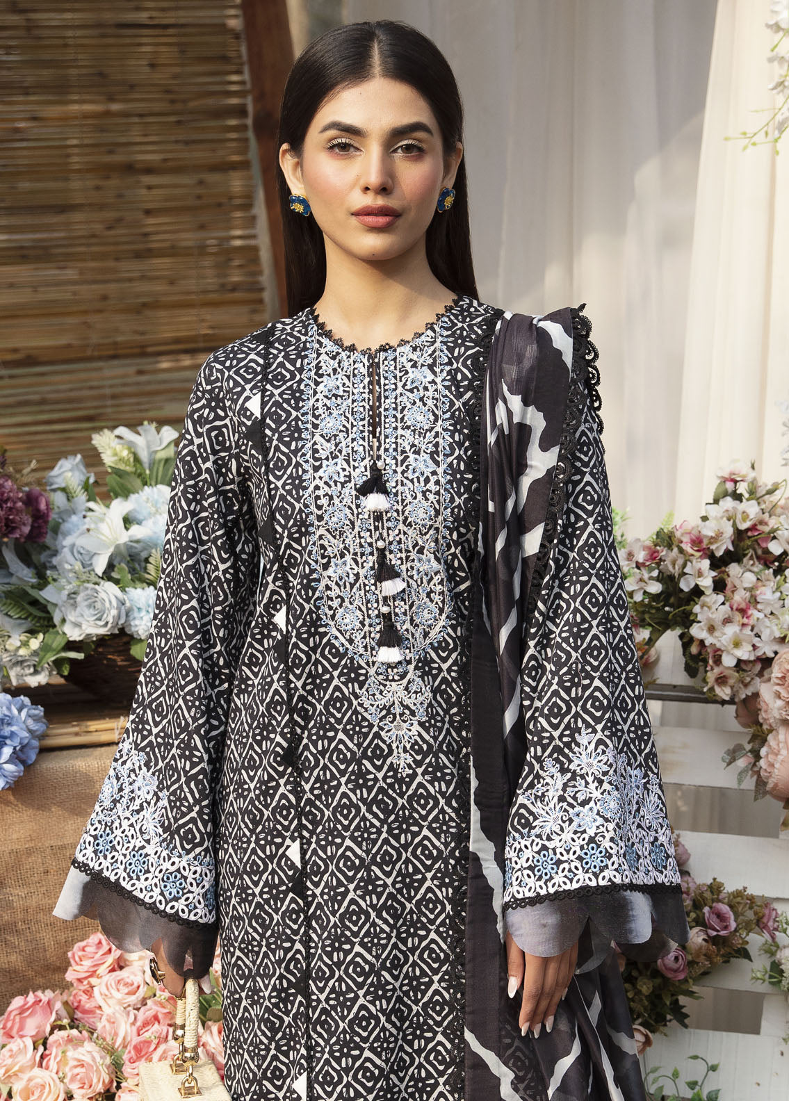 Ayzel By Afrozeh Embroidered Lawn Suits Unstitched 3 Piece AAF24SD AZL-V1-08 Batflower - Summer Collection