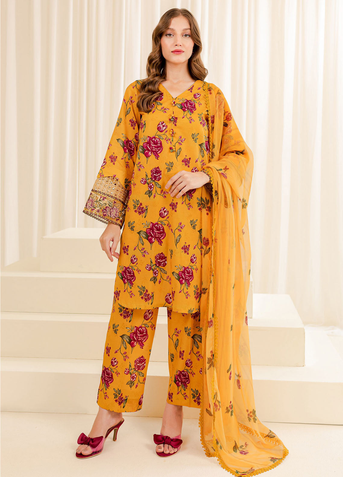 Farasha Embroidered Lawn Suits Unstitched 3 Piece FSH24PE D-04 Summer Sorbet - Summer Collection