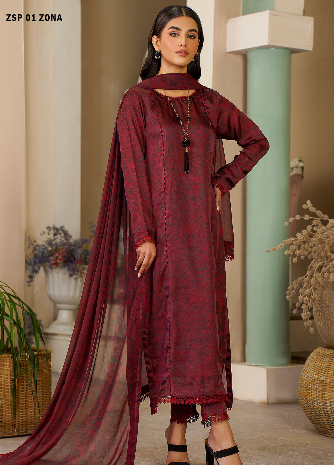 Zarif Printed Silk Suits Unstitched 3 Piece ZF24SP ZSP 01 Zona - Summer Collection