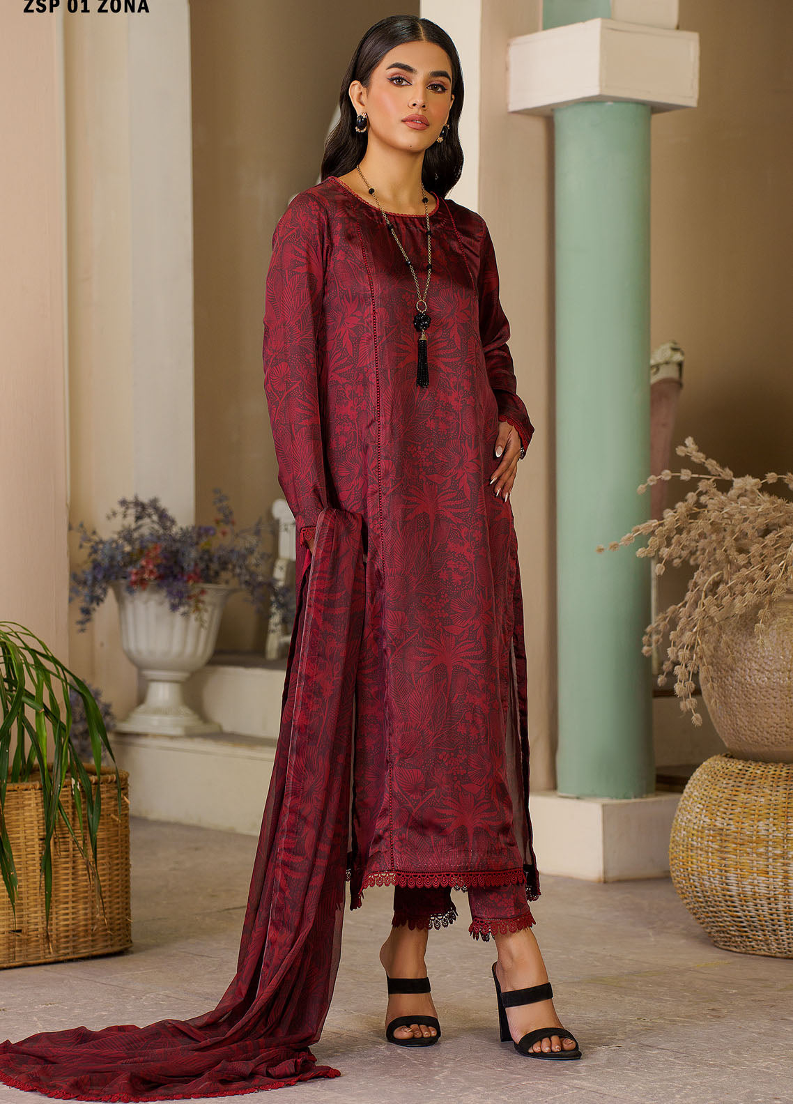 Zarif Printed Silk Suits Unstitched 3 Piece ZF24SP ZSP 01 Zona - Summer Collection